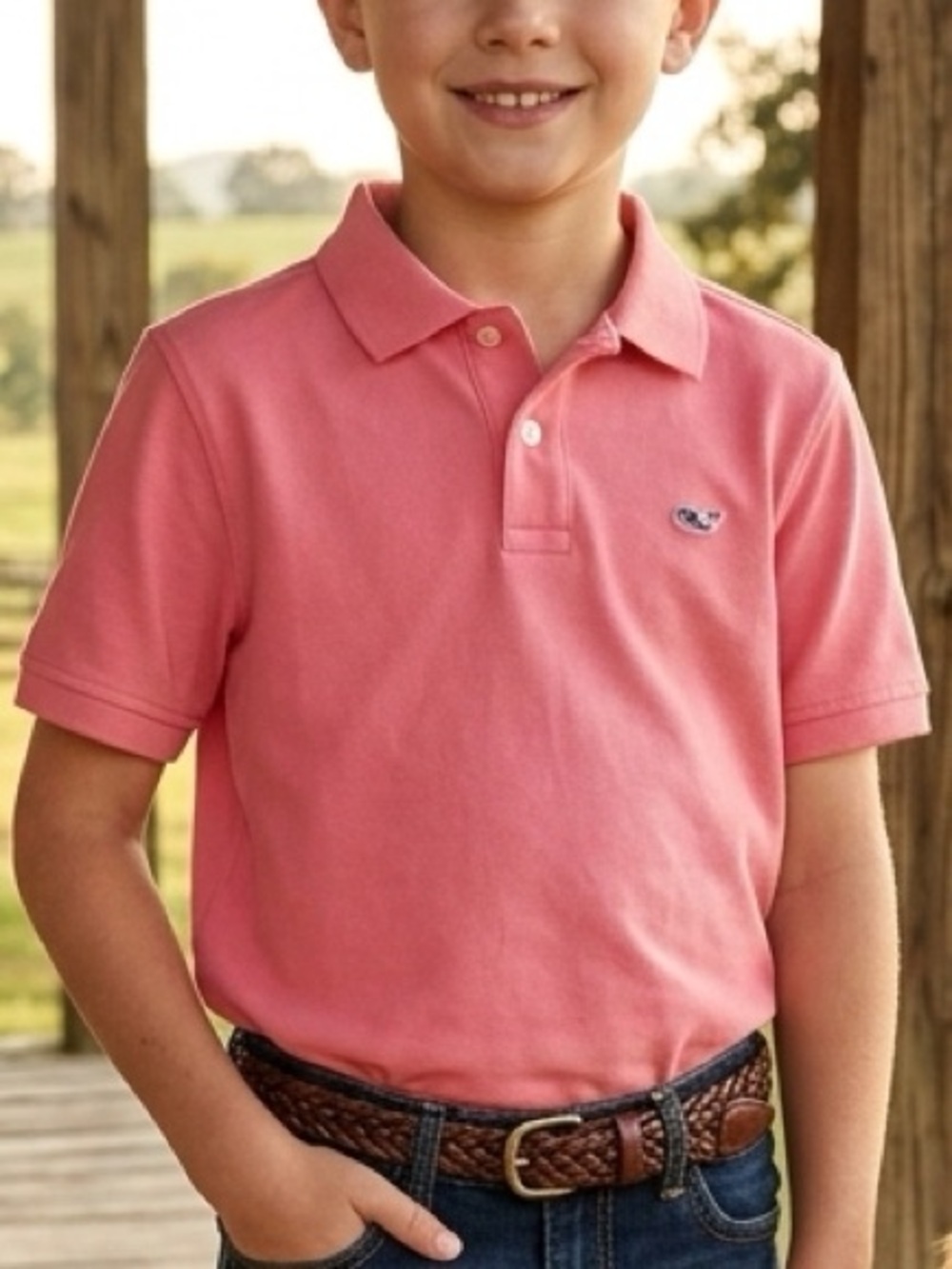 Boys coral Vibeyard Vines Polo size medium 12-14 excellent condition